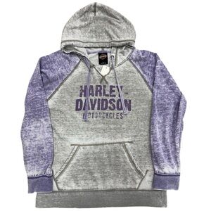 Harley-Davidson Gray and Purple Distressed Hoodie Large